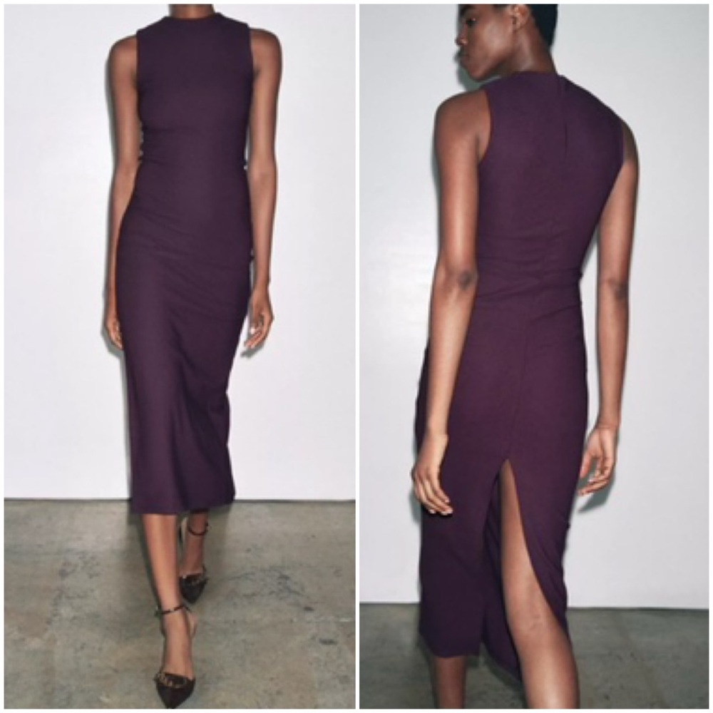 🔸NWT🔸Zara Midi Crepe Dress in Eggplant